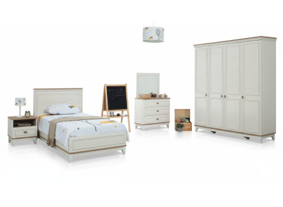 Conjunto habitación infantil Cama Cuna Muebles infantiles Blanco Madera Juego de 5 piezas
