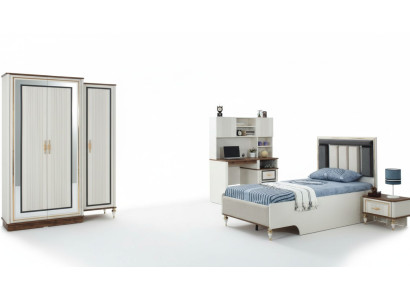Muebles infantiles Dormitorio infantil Cama Cuna Blanco Madera Set 4 piezas Mesas