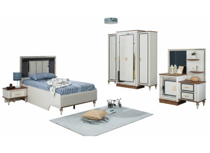 Dormitorio Conjuntos Cama juvenil Cama infantil Blanco Madera Set 5 piezas Cama Moderna