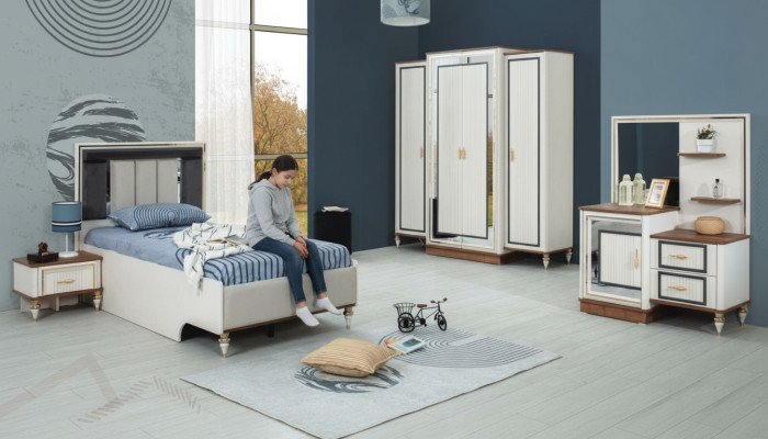 Juego de habitación infantil cama cuna muebles infantiles blanco madera set de 5 piezas.