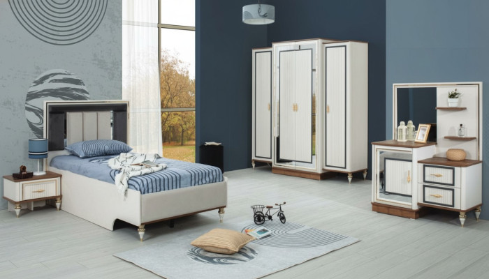 Juego de habitación infantil cama cuna muebles infantiles blanco madera set de 5 piezas.