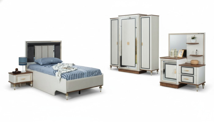 Juego de habitación infantil cama cuna muebles infantiles blanco madera set de 5 piezas.