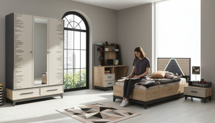 Muebles infantiles Cama juvenil Dormitorio infantil Cama para niños Marrón Madera Set de 4 piezas
