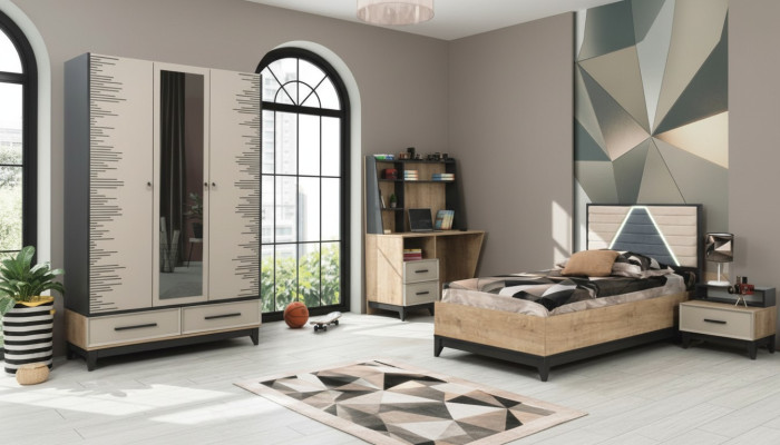 Muebles infantiles Cama juvenil Dormitorio infantil Cama para niños Marrón Madera Set de 4 piezas