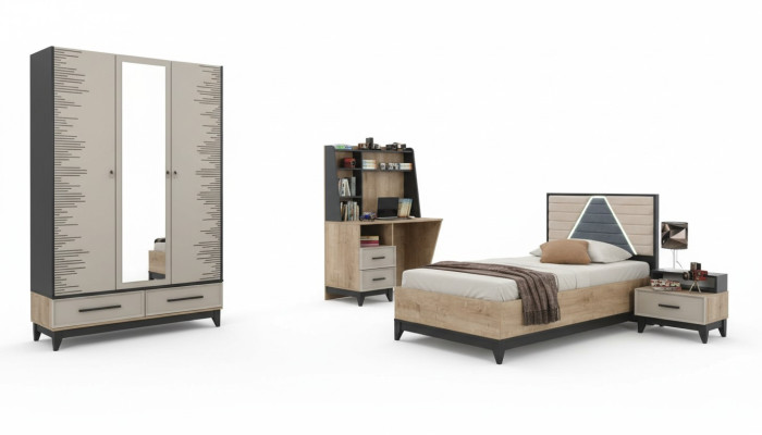 Muebles infantiles Cama juvenil Dormitorio infantil Cama para niños Marrón Madera Set de 4 piezas