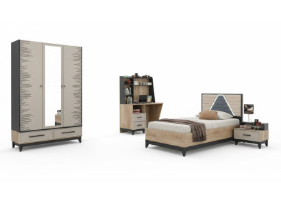 Muebles infantiles Cama juvenil Dormitorio infantil Cama para niños Marrón Madera Set de 4 piezas