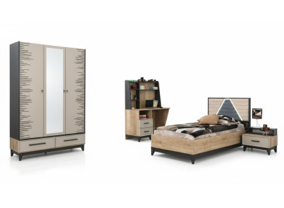 Muebles completos para niños Cama juvenil Cama de madera Juego de 4 piezas Habitación infantil Marrón