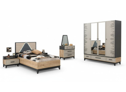Conjunto habitación infantil Cama Cama infantil Marrón Madera Sets Cama juvenil 5 piezas.