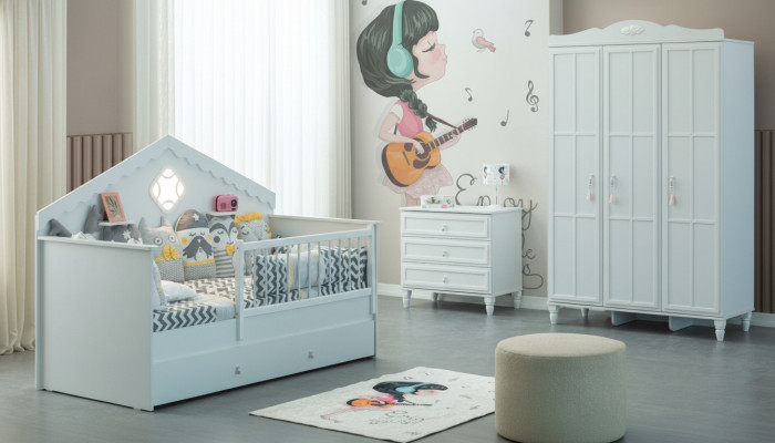 Conjunto de cuna para bebé Parque infantil Cuna Blanco Madera Set 3 piezas