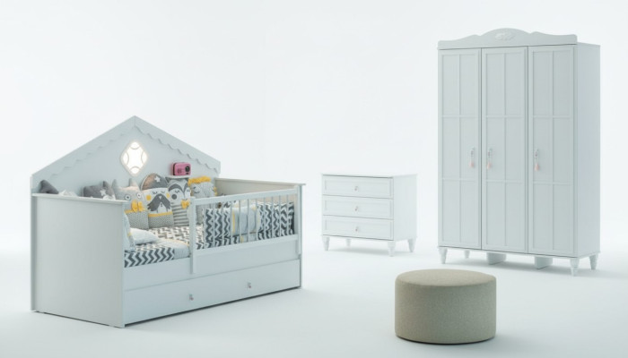 Conjunto de cuna para bebé Parque infantil Cuna Blanco Madera Set 3 piezas