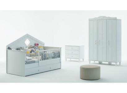 Conjunto de cuna para bebé Parque infantil Cuna Blanco Madera Set 3 piezas