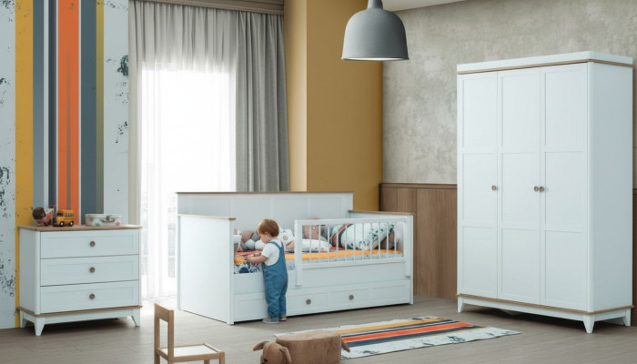 Parque infantil Cuna Juego de cama Cunita Blanco Madera Conjunto de 3 piezas