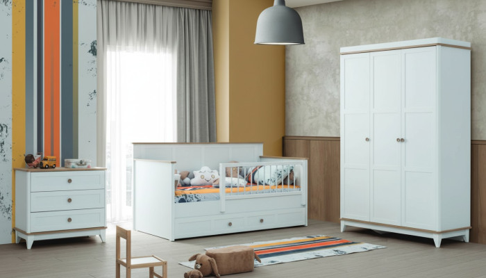 Parque infantil Cuna Juego de cama Cunita Blanco Madera Conjunto de 3 piezas