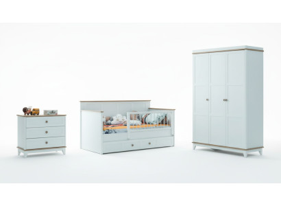 Parque infantil Cuna Juego de cama Cunita Blanco Madera Conjunto de 3 piezas