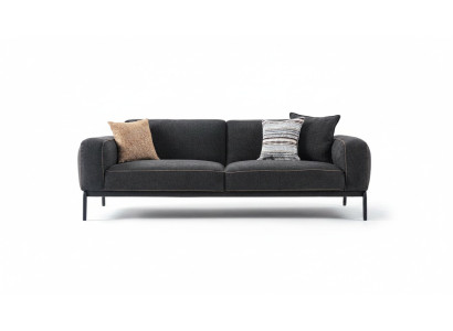 Elegante sofá tapizado de 3 plazas en gris, moderno, de tela.