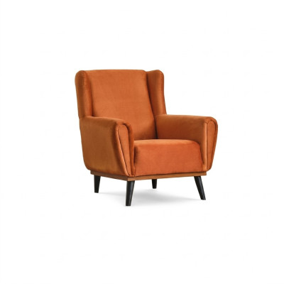 Sillón de una plaza, sillón de tela naranja, diseño moderno de butaca de estilo club.