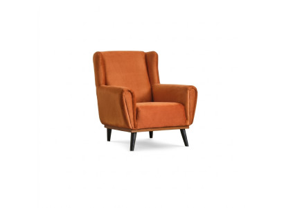 Sillón de una plaza, sillón de tela naranja, diseño moderno de butaca de estilo club.