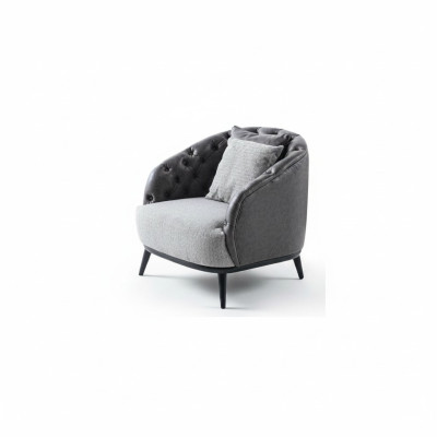 Diseño de sillón de una plaza, butaca de tela gris diseño Chesterfield.