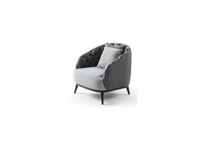 Diseño de sillón de una plaza, butaca de tela gris diseño Chesterfield.