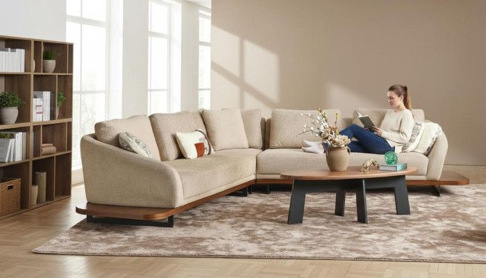 Sofá tapizado en forma de L, sofá de esquina, sofá de salón Sofás beige modernos