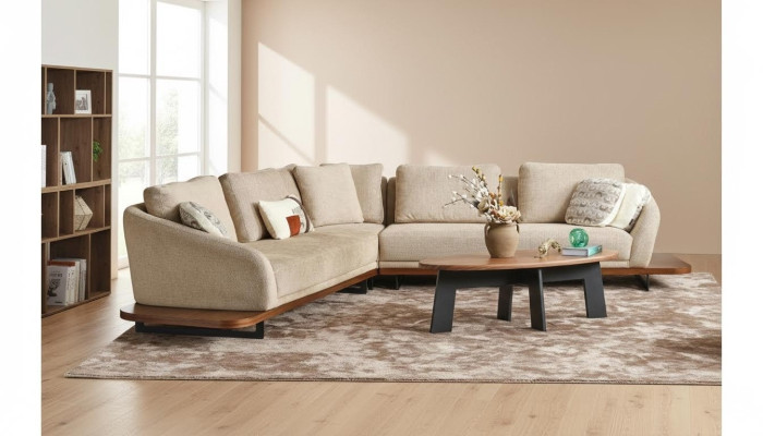 Sofá tapizado en forma de L, sofá de esquina, sofá de salón Sofás beige modernos