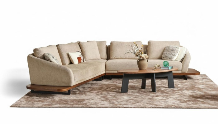 Sofá tapizado en forma de L, sofá de esquina, sofá de salón Sofás beige modernos