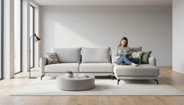 Sofá en forma de L Sofá esquinero salón Gran sofá gris Moderno Sofá tapizado