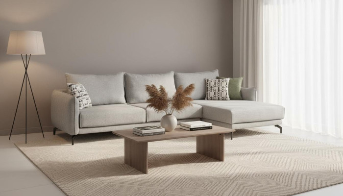 Sofá en forma de L Sofá esquinero salón Gran sofá gris Moderno Sofá tapizado