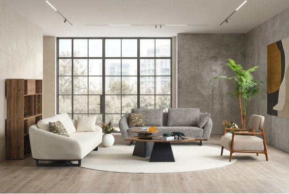 Sofá de tres plazas, sillón y sofá de tela beige, conjunto de sofás de tela gris 3+3+1.