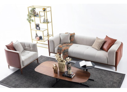 Moderno conjunto de tela gris para sofá de tres plazas y sillón. Conjunto de sofá tapizado de 3 plazas y 1 plaza.