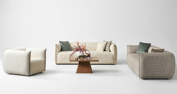 Conjunto de sofá de tres plazas, sillón y sofá de tela beige sofá de tela de cuatro plazas 4+3+1