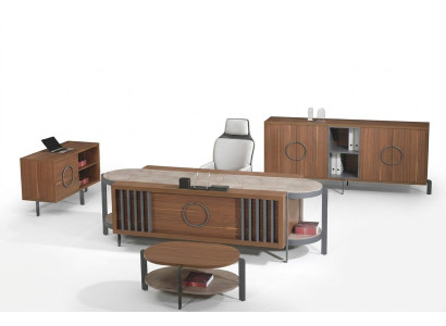 Grupo de mesa de oficina, conjunto de escritorio de oficina 4 piezas marrón de madera grande.