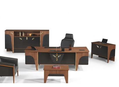 Conjunto de mesa de escritorio de oficina completo de 4 piezas de madera marrón de lujo grande