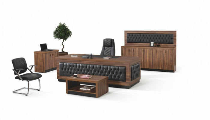 Muebles de oficina de lujo, conjunto de oficina completo escritorio oficina de 4 piezas marrón de madera