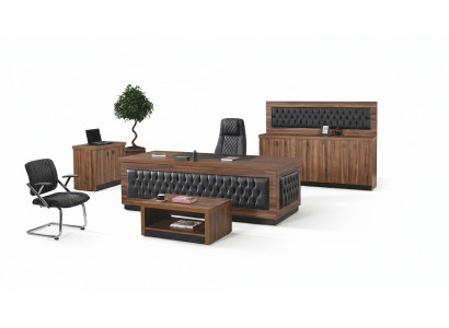 Muebles de oficina de lujo, conjunto de oficina completo escritorio oficina de 4 piezas marrón de madera