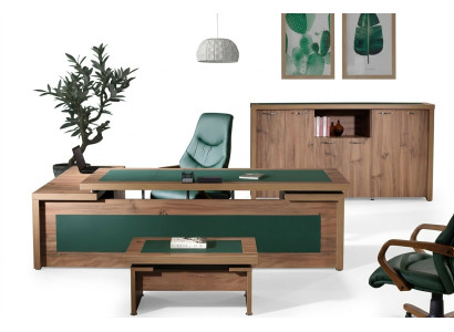 Mesa de oficina en esquina de oficina completa, conjunto de mesa de oficina 3 piezas de madera marrón de lujo grande.