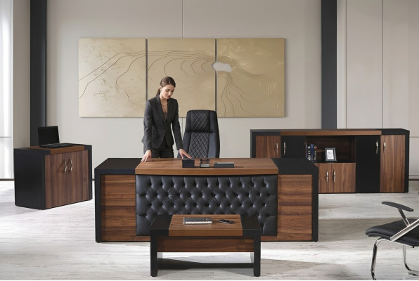 Escritorio de oficina Muebles de oficina Oficina completa Conjunto de escritorio de 4 piezas Madera Marrón Oficina