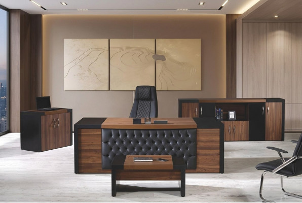 Escritorio de oficina Muebles de oficina Oficina completa Conjunto de escritorio de 4 piezas Madera Marrón Oficina