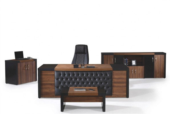 Escritorio de oficina Muebles de oficina Oficina completa Conjunto de escritorio de 4 piezas Madera Marrón Oficina