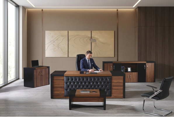 Muebles de oficina para estudio Escritorio de oficina Juego de mesa de oficina 4 piezas Madera Marrón
