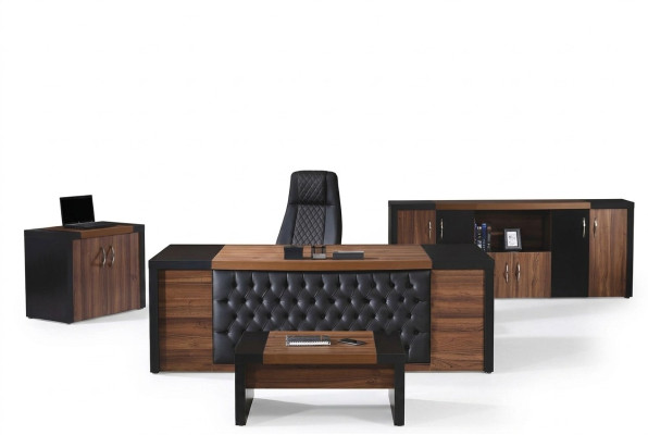 Muebles de oficina para estudio Escritorio de oficina Juego de mesa de oficina 4 piezas Madera Marrón