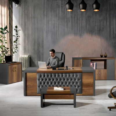 Oficina completa Muebles de oficina Escritorio Oficina Mesa de oficina Juego de 4 piezas Madera Marrón