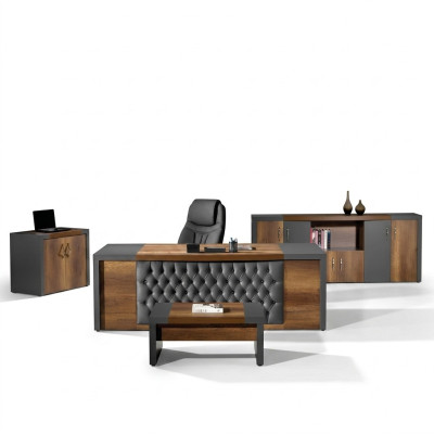 Oficina completa Muebles de oficina Escritorio Oficina Mesa de oficina Juego de 4 piezas Madera Marrón