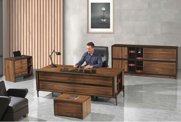 Muebles de oficina oficina completa Escritorio Oficina Set 4 piezas Madera Marrón