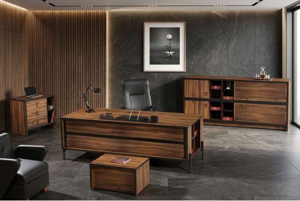 Muebles de oficina oficina completa Escritorio Oficina Set 4 piezas Madera Marrón