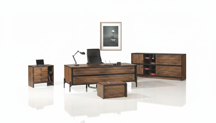 Muebles de oficina oficina completa Escritorio Oficina Set 4 piezas Madera Marrón