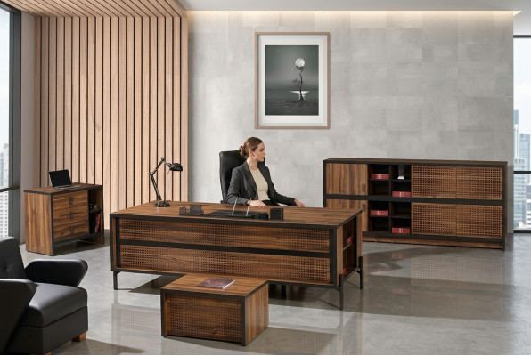 Muebles de oficina completos escritorio mesa de oficina 4 piezas madera marrón