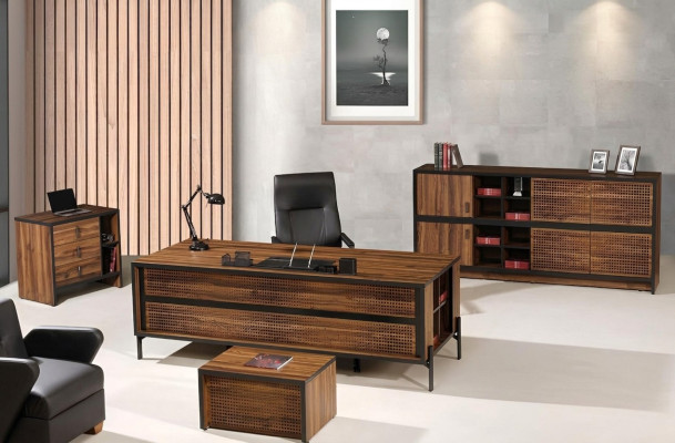 Muebles de oficina completos escritorio mesa de oficina 4 piezas madera marrón