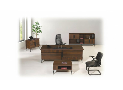 Muebles de oficina para estudio, escritorio de oficina, mesa de oficina, juego de 4 piezas de madera marrón.