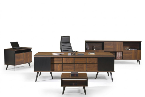 Muebles completos de oficina, escritorio, mesa de oficina 4 piezas madera marrón.